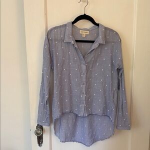 Anthropologie Blue Button-Down Shirt with White Squares